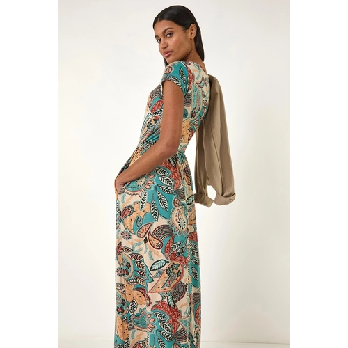 Roman Paisley Print Short Sleeve Midi Dress - Blue - Size 12