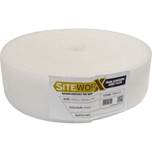 Siteworx Foam Expansion Joint Strip - White - 10mm x 100mm x 10m