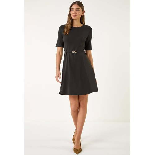 Roman Belted Fit & Flare Dress - Black - Size: 10