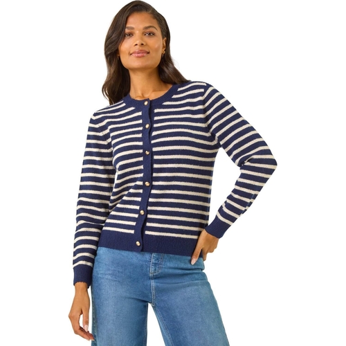 Stripe Knit Cardigan - Blue - Size 16