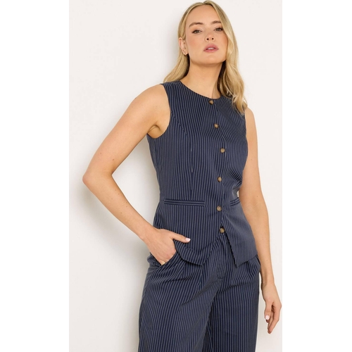 Long Tall Sally Pinstripe Waistcoat - Blue - Striped - Size 14