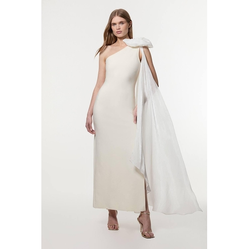 Karen Millen Bandage Figure Form Knit Woven Cape Detail Maxi Dress - White - 10