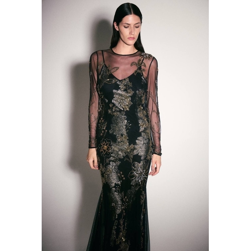 Floral Maxi Dress - Black - Size 8