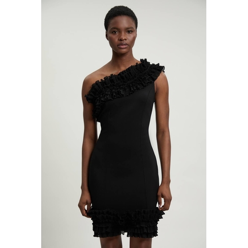 Karen Millen Drama Ruffle Asymmetric Mini Dress - Black