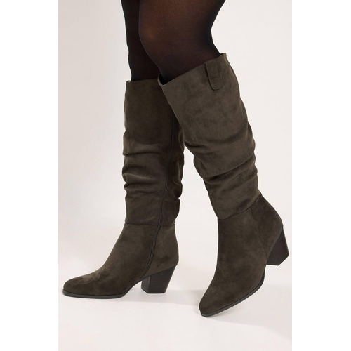 Yours Ruched Western Boots - Brown - 8
