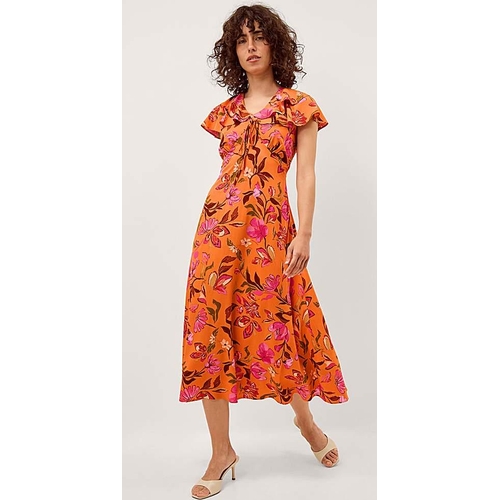 Monsoon Leila Floral Print Midi Dress - Orange - Size 24
