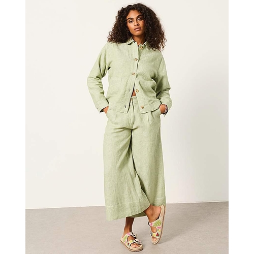 Fatface Anya Linen Crop Trouser - Green - Size: 10