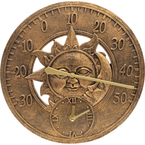 Garden Thermometer Outdoor Wall Sun Moon Weather Station Decor 30cm Bronze Home - STHELENS - GH648