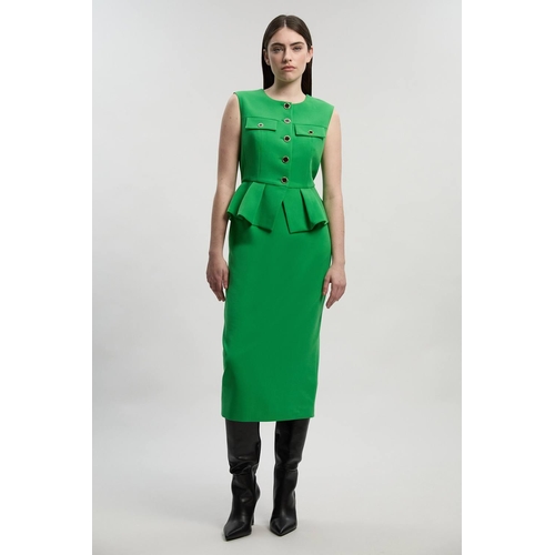 Karen Millen Compact Stretch Peplum Tailored Midi Dress - Green - Size 10