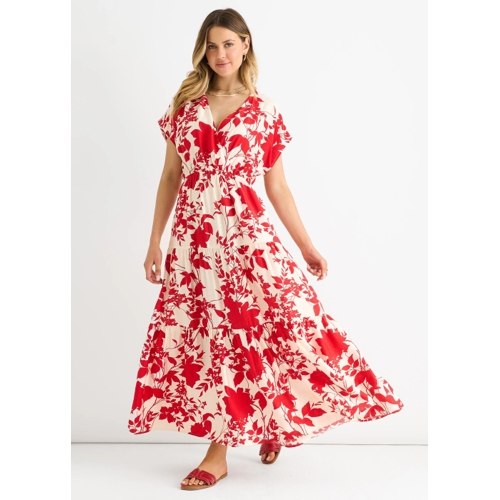 Maxi Dress - Red Floral - Size: 10