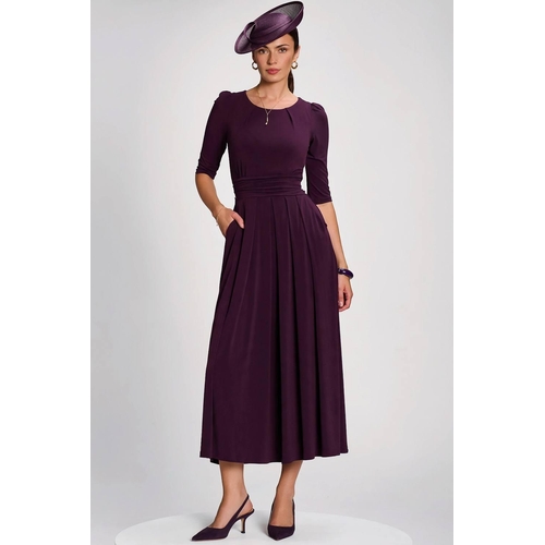 Jolie Moi 3/4 Sleeve Plain Jersey Maxi Dress - Purple - 20
