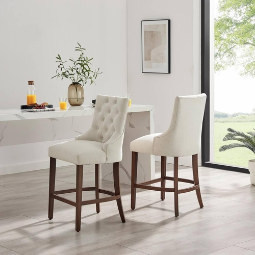 FurnitureboxUK Belgravia Bar Chairs - Beige - Walnut Effect Legs