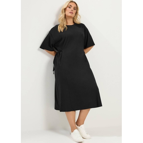 Yours Front Tie Midi T-Shirt Dress - Black - Size 20