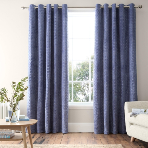 Bianca Attica Velvet Blackout Eyelet Curtains - Blue