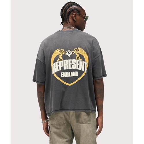 REPRESENT Rep Angel Border Tee - Black - Oversized - Crew