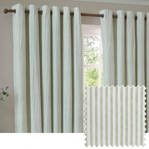 furn. Yard Hebden Eyelet Curtain Pair - Striped - Eucalyptus