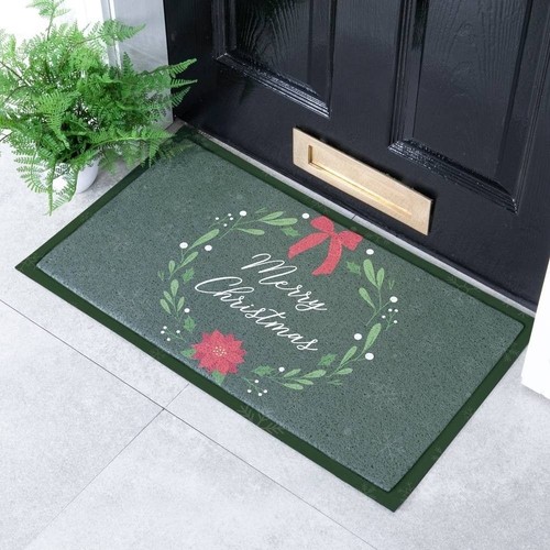 Merry Christmas Wreath Doormat - Artsy Doormats - Multicolor