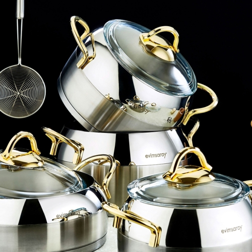 Rozi Venus Collection 8-Piece Stainless Steel Cookware Set - Gold Handles