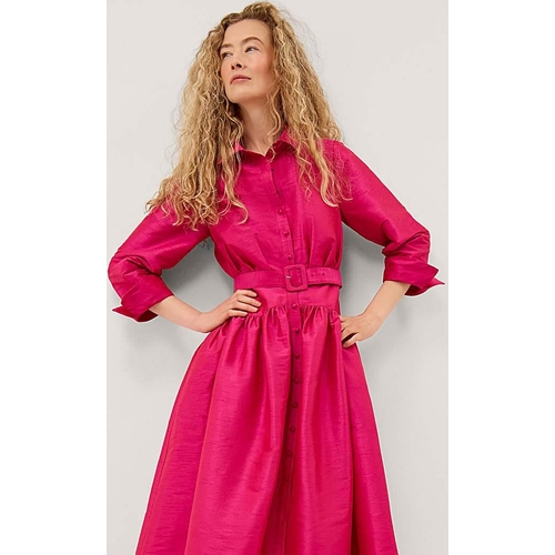 Monsoon Poppy Belted Midi Shirt Dress - Pink - Size: 12