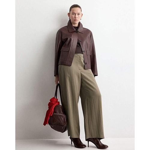 Mango High-Waisted Lyocell Trousers - Green - Size: 10
