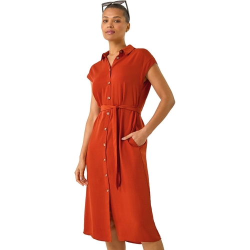 Utility Buttoned Shirt Dress - Floral - Red - 18