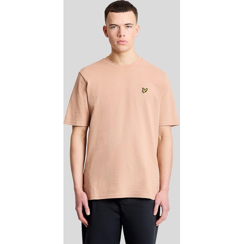 Lyle & Scott Textured Jacquard T-Shirt - Red - Oversized - Crew - XL