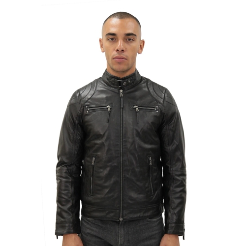 Infinity Leather Mens Moto Biker Jacket - Black
