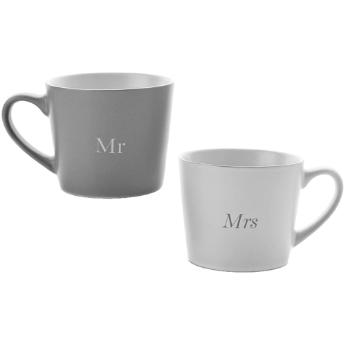 Amore Set of 2 Mr & Mrs Mugs - Grey White