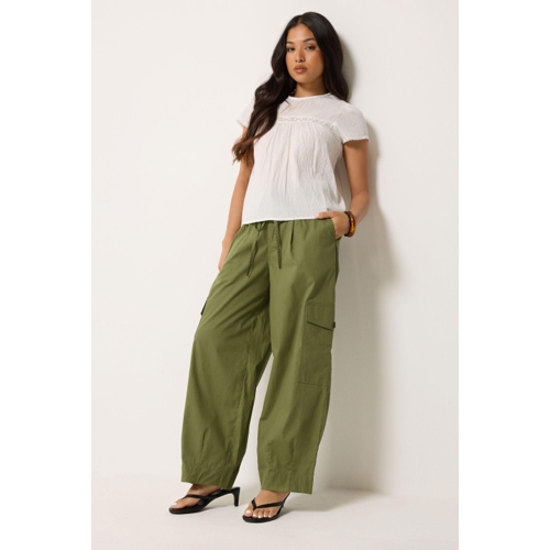 PixieGirl Poplin Cargo Barrel Leg Trousers - Green - 14