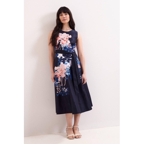 Phase Eight Floral Printed Midi Dress - Blue - Floral - 26
