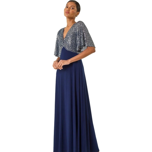 Sequin Flutter Sleeve Midi Dress - Roman - Blue - UK 10