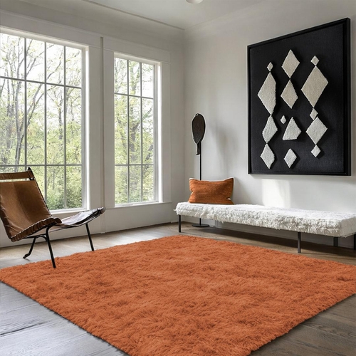 Soft Fluffy Living Room Large Area Rug - Black - 50cm x 120cm