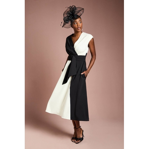 Coast Belted Crepe Mono Midi Dress - Size: 10
