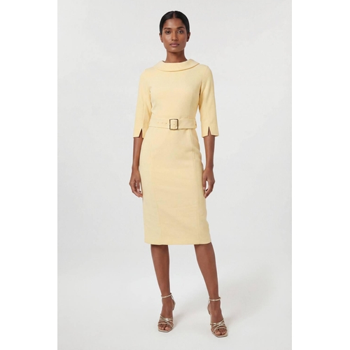 Karen Millen Petite Tailored Roll Neck Pencil Midi Dress - Yellow - Size 12