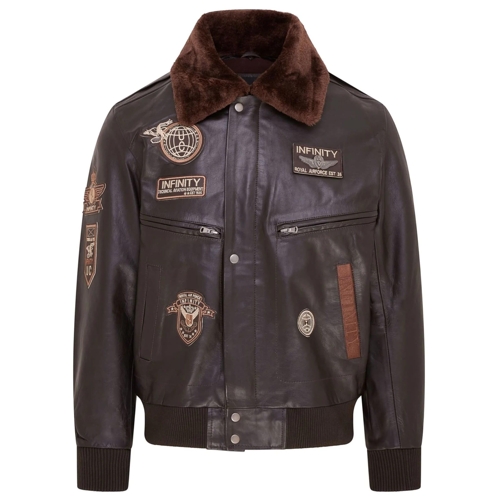 Infinity Leather Bomber Jacket - Brown - L
