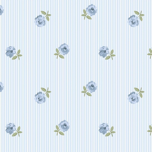 Rose Spaced Stripe Wallpaper - Cath Kidston - Blue - Striped