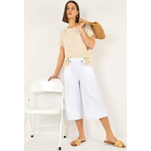 Roman Wide Hem Cropped Trouser - White - Striped - Size: 20