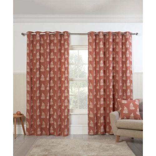 Esher Fern Terracotta Eyelet Curtain - Floral - Orange