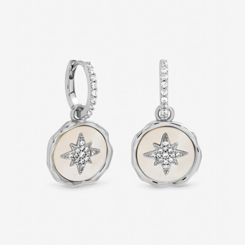 Inicio Sterling Silver Plated Mother of Pearl Celestial Charm Hoops - Silver