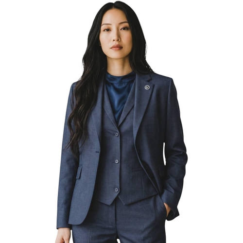Infinity Leather Three Piece Check Tailored Suit - Blue - 12