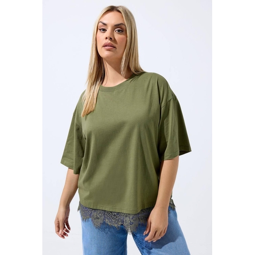 Yours Lace Hem T-Shirt - Green - 18