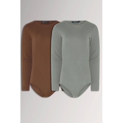 Long Tall Sally 2 Pack Long Sleeve Ribbed Bodysuits - Grey - 12