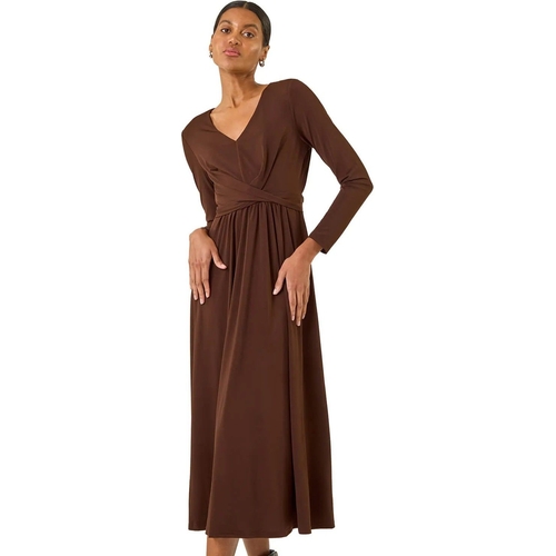 Twist Front Stretch Midi Dress - Roman - Brown - Size 12