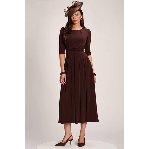 Jolie Moi 3/4 Sleeve Plain Jersey Maxi Dress - Brown - 20