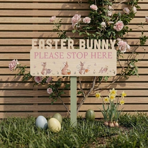 Easter Bunny Stop Here Stake Decoration - Garden Greatness - Multicolor - Animal