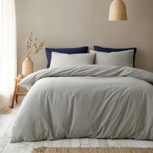 Pineapple Elephant Narrow Woven Stripe Duvet Cover Set - Blue