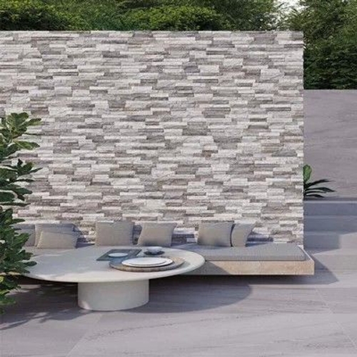 Piedra Grey Matt Splitface Slate Effect Textured Porcelain Indoor Wall Tile - Pack Of 24, (L)444mm (W)80mm