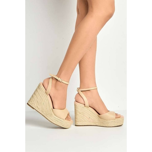 Miss Diva Kai Ankle Strap Wedges - Beige