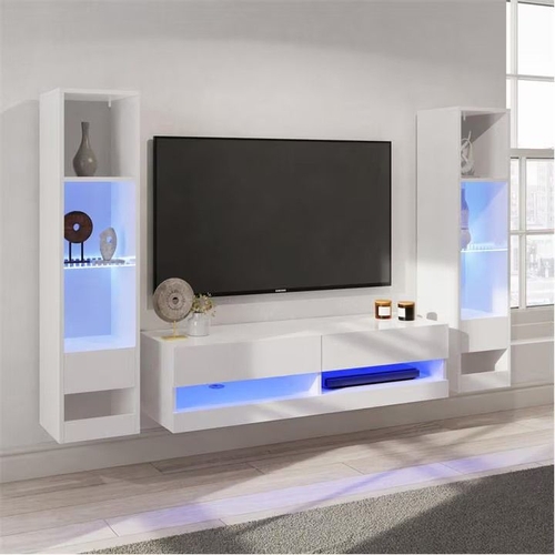 GFW Galicia 120 TV Unit + 2 Shelf Units - White