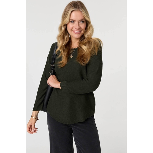 Izabel London Textured Batwing Long Sleeve Jumper - Khaki - 14